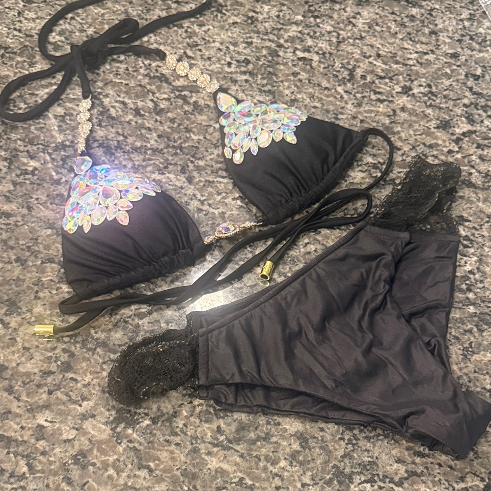 BIKINI CRUSH Black RHINESTONE Festival Bikini Top